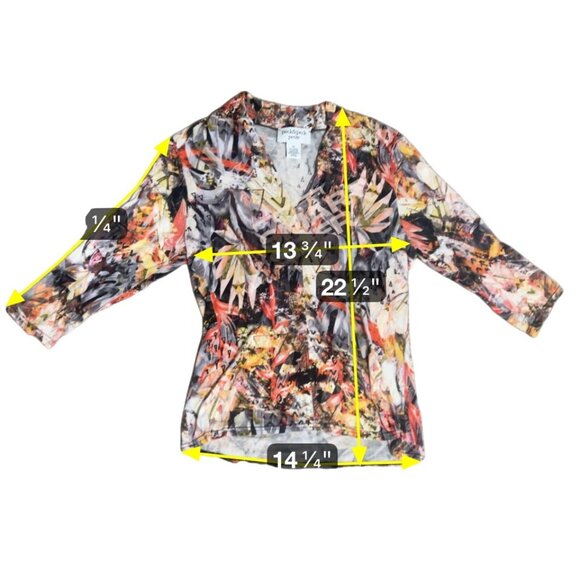 Peck & Peck Petite PS Multicolor Abstract Print 3/4 Sleeve V-Neck Top 1777 - Picture 5 of 5